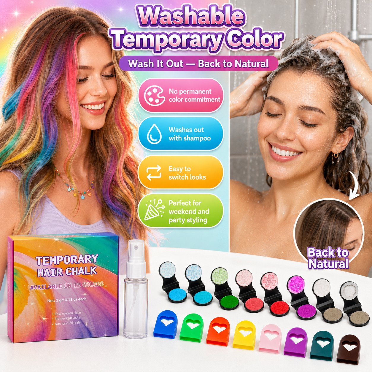 🔥60% OFF🌈12-Color Temporary Hair Chalk Applicator Set