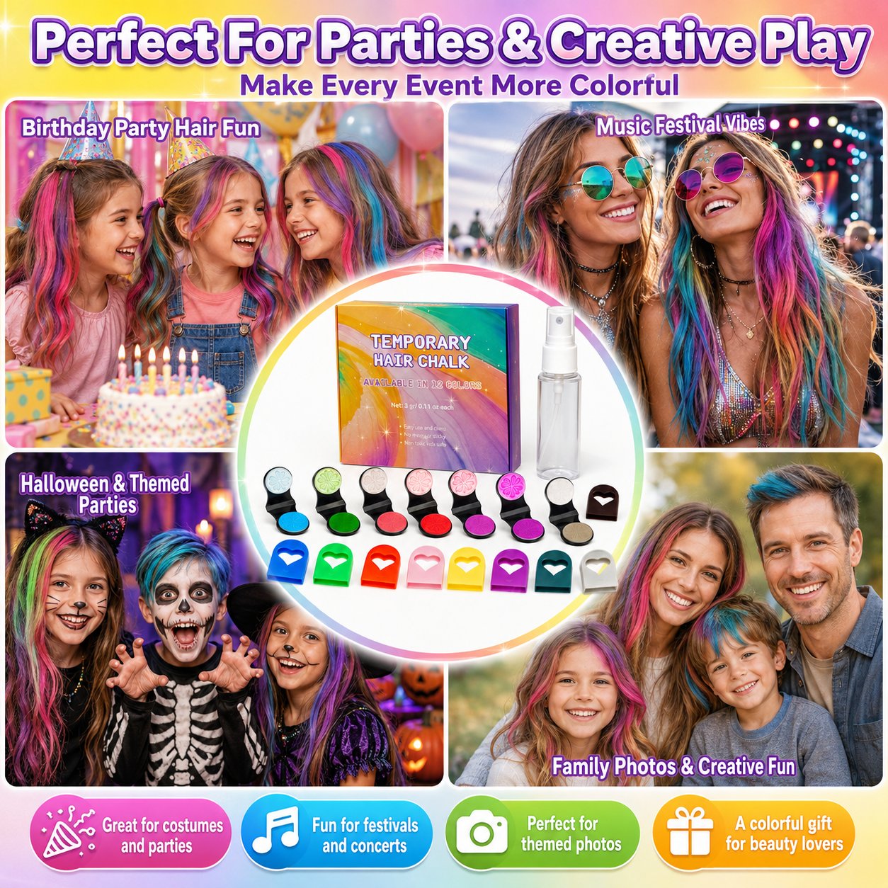 🔥60% OFF🌈12-Color Temporary Hair Chalk Applicator Set
